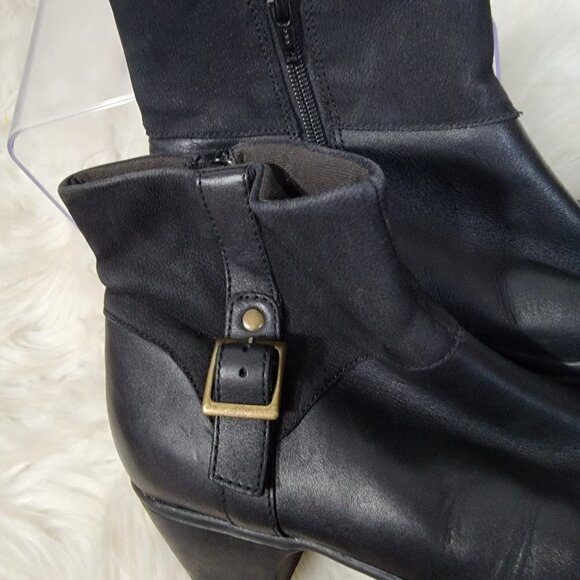 CLARKS Womens 9 Ingalls Dover Leather Black Heeled‎ Booties Comfort Ankle Boots - Picture 7 of 11